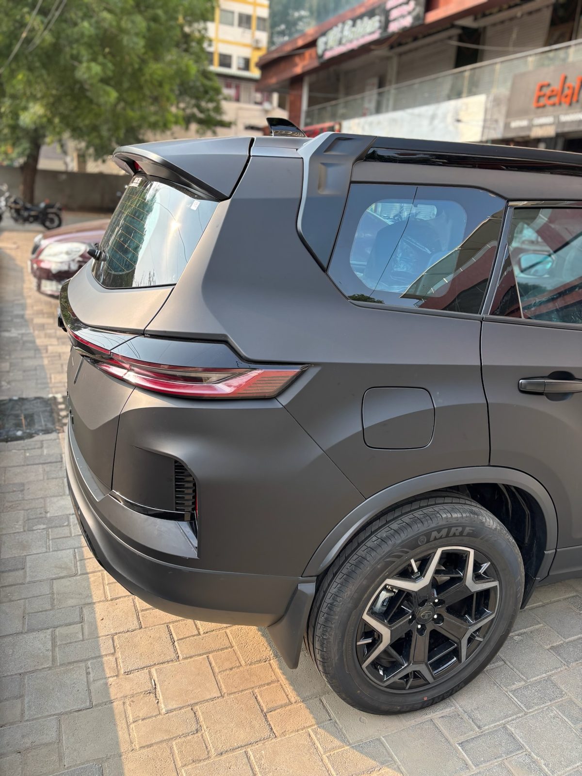 Rear angle of a Tata Safari with matte paint protection film